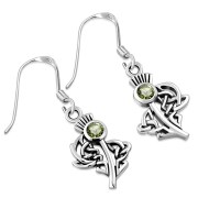 Peridot Celtic Knot Thistle Silver Earrings Set -e295